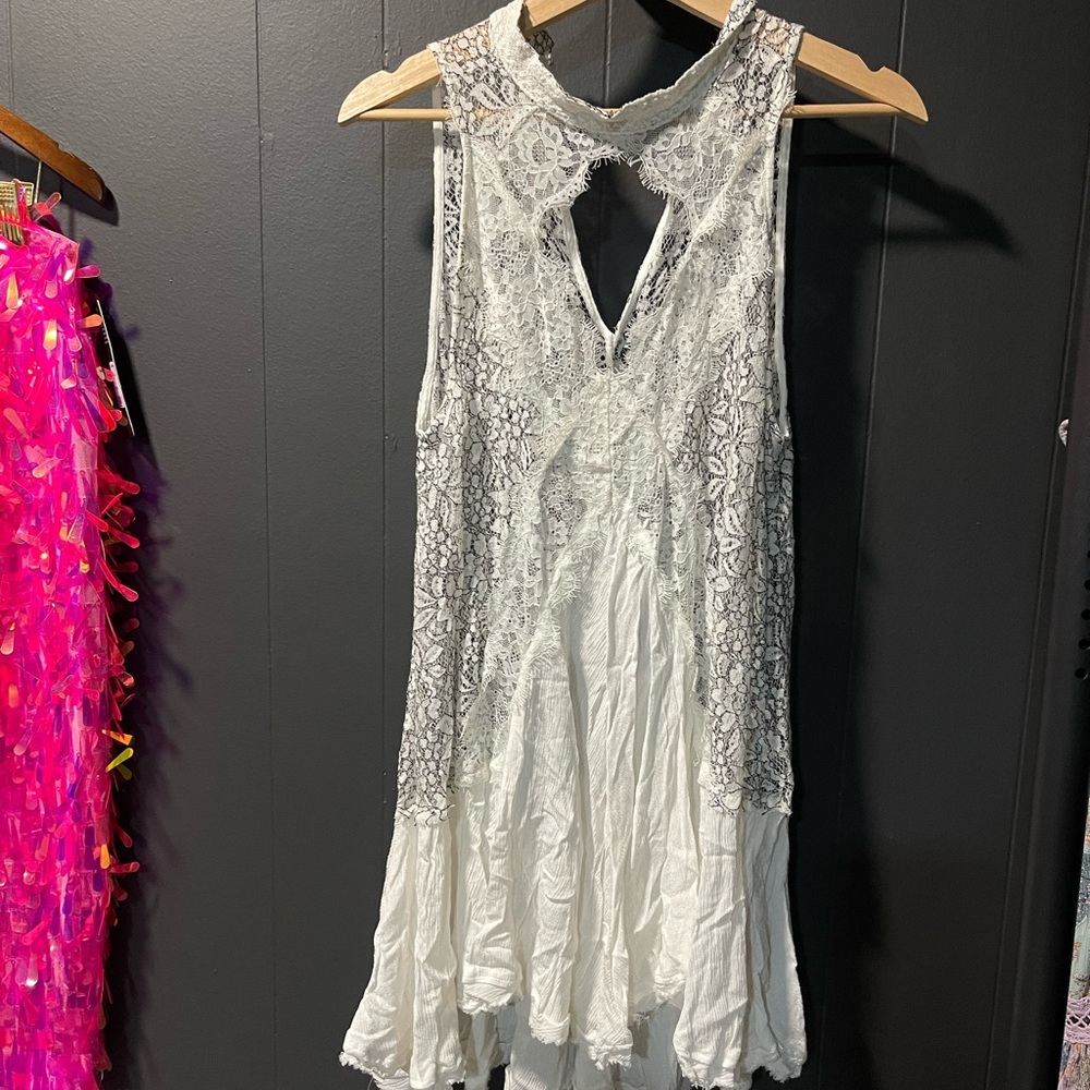 Free People Backless Lace Dress in White and Gray